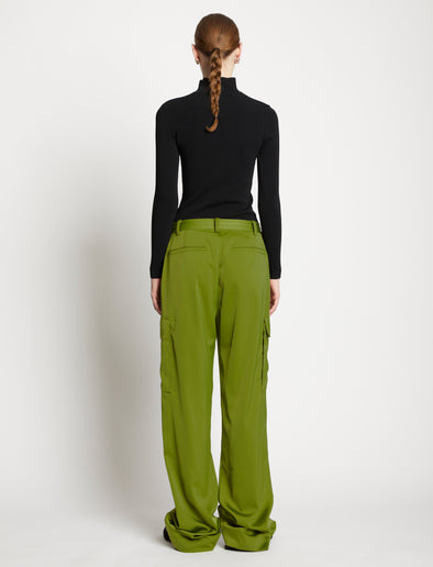 Proenza Schouler back image of model wearing Drawstring Cargo Pants in leaf green