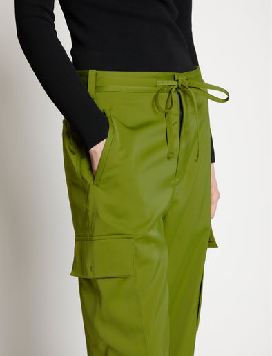 Proenza Schouler detail image of model wearing Drawstring Cargo Pants in leaf green