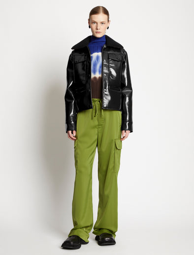 Proenza Schouler Front cropped image of model wearing Lacquared Fleece Collar Jacket in Black