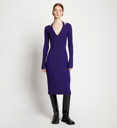Front full length image of model wearing Knit Halter Dress in ULTRAMARINE