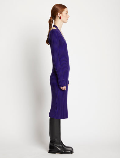 Side full length image of model wearing Knit Halter Dress in ULTRAMARINE