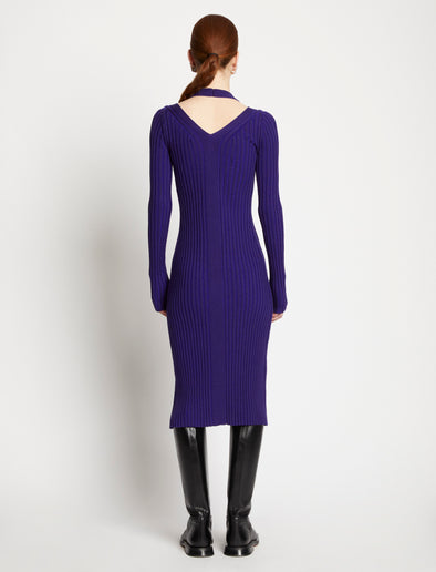 Back full length image of model wearing Knit Halter Dress in ULTRAMARINE