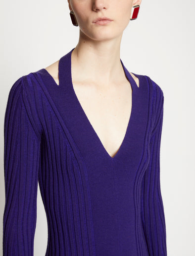 Detail image of model wearing Knit Halter Dress in ULTRAMARINE