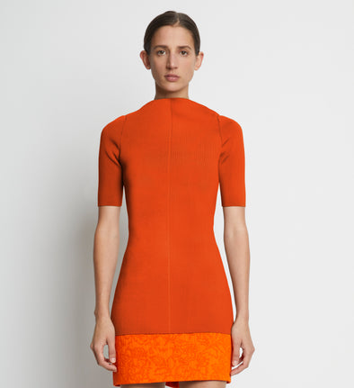 Front cropped image of model wearing Compact Viscose Knit Top in TANGERINE
