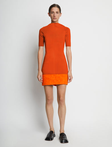 Front full length image of model wearing Compact Viscose Knit Top in TANGERINE