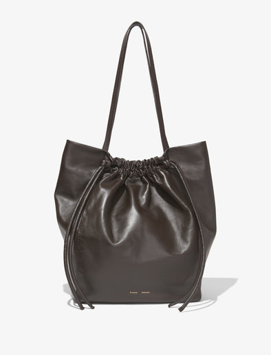 Front image of Drawstring Tote in DARK CHOCOLATE