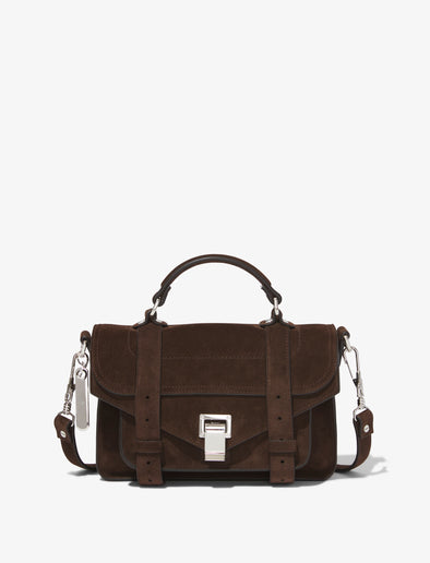Front image of Suede PS1 Tiny Bag in DARK CHOCOLATE