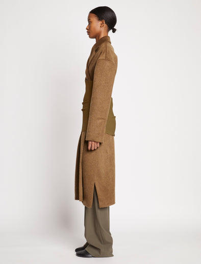 Side full length image of model wearing Rib Knit Waistband in FATIGUE