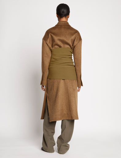 Back full length image of model wearing Rib Knit Waistband in FATIGUE