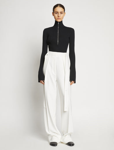 Proenza Schouler front image of model wearing Viscose Rib Zip Sweater in black