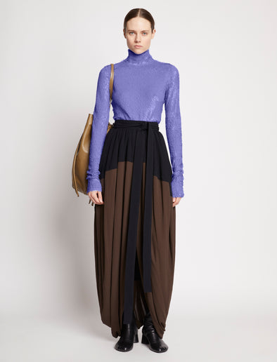 Front full length image of model wearing Faceted Sequin Top in LILAC