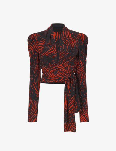 Still Life image of Painted Spiral Crepe De Chine V-Neck Top in RED MULTI