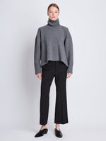 Front image of model wearing Doubleface Eco Cashmere Oversized Turtleneck Sweater in GREY MELANGE