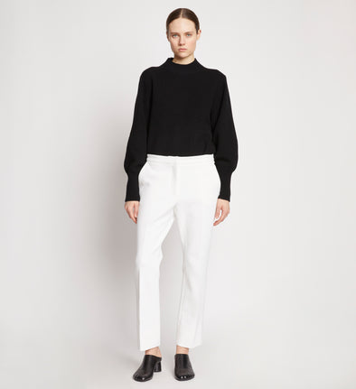 Front full length image of model wearing Bi-Stretch Crepe Pants in OFF WHITE