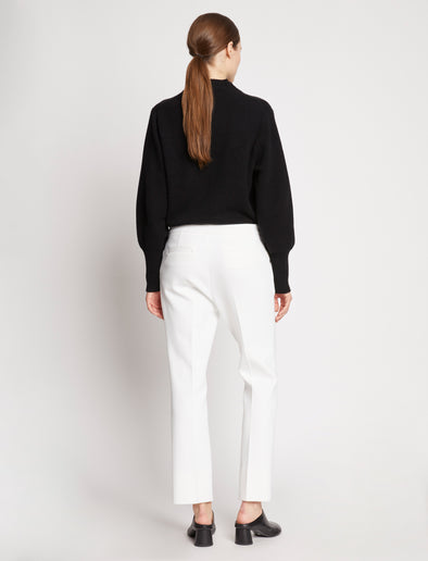 Back full length image of model wearing Bi-Stretch Crepe Pants in OFF WHITE