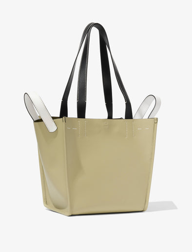 Side image of Large Mercer Leather Tote in STONE