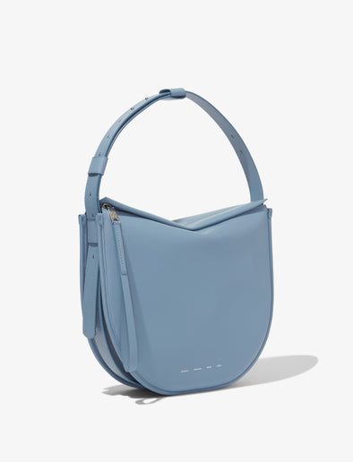 Side image of Baxter Leather Bag in DOVE GREY