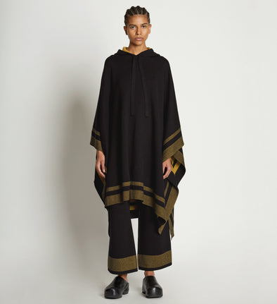 Front cropped image of model wearing Cashmere Blend Poncho in BLACK/DARK SAND
