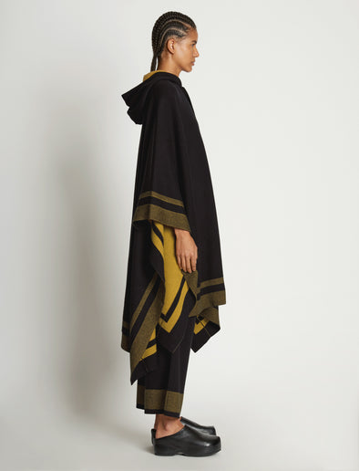 Front full length image of model wearing Cashmere Blend Poncho in BLACK/DARK SAND