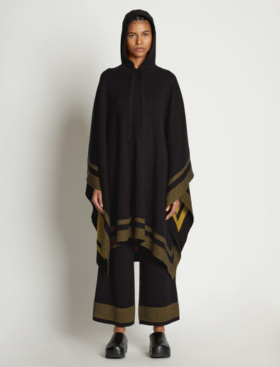 Detail image of model wearing Cashmere Blend Poncho in BLACK/DARK SAND