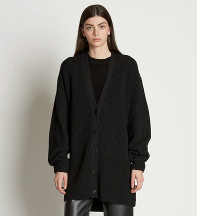Front cropped image of model wearing Cashfeel Cardigan in BLACK