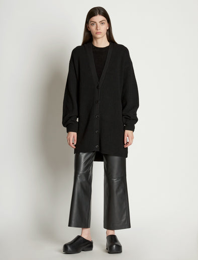 Front full length image of model wearing Cashfeel Cardigan in BLACK