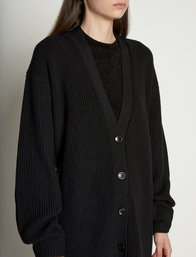 Detail image of model wearing Cashfeel Cardigan in BLACK