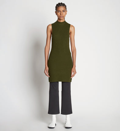 Front full length image of model wearing Sleeveless Cashfeel Mini Dress in FATIGUE