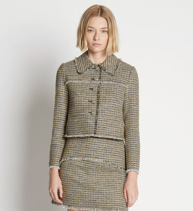 Front cropped image of model wearing Cropped Tweed Jacket in YELLOW MULTI