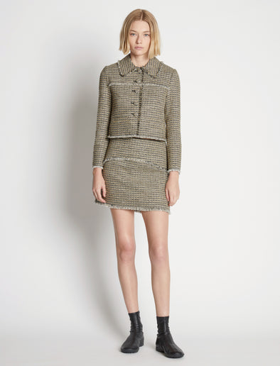 Front full length image of model wearing Cropped Tweed Jacket in YELLOW MULTI