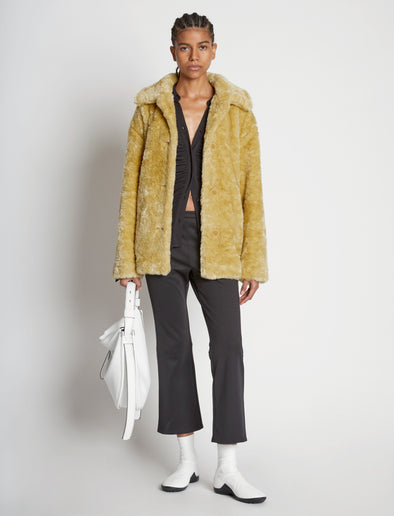 Front full length image of model wearing Faux Rabbit Peacoat in SAND