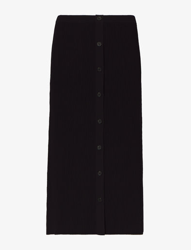 Still Life image of Rib Knit Button Front Skirt in BLACK