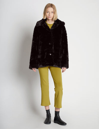 Front full length image of model wearing Faux Rabbit Peacoat in BLACK
