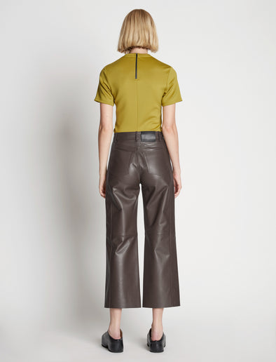 Back full length image of model wearing Leather Culottes in MOCHA