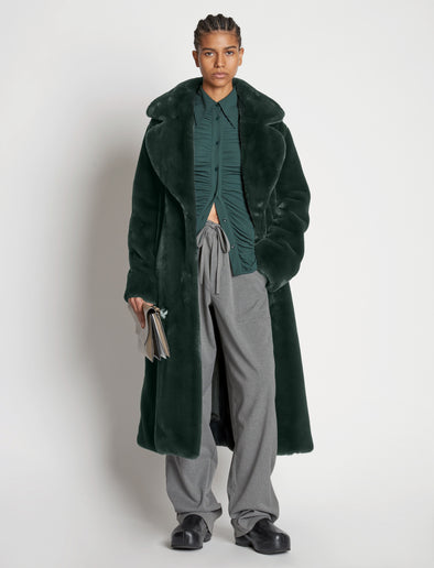 Front alternate image of Faux Fur Belted Coat in PINE