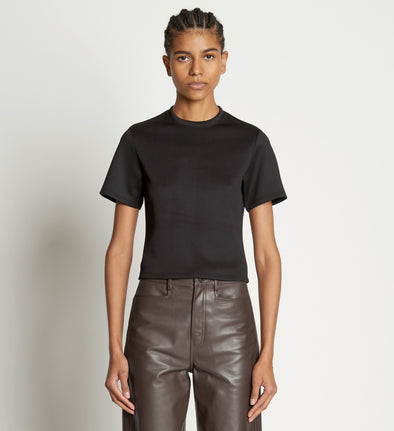 Front cropped image of model wearing Scuba Short Sleeve Shirt in BLACK
