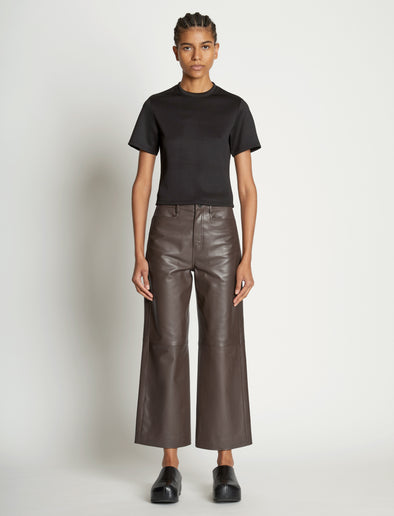 Front full length image of model wearing Scuba Short Sleeve Shirt in BLACK