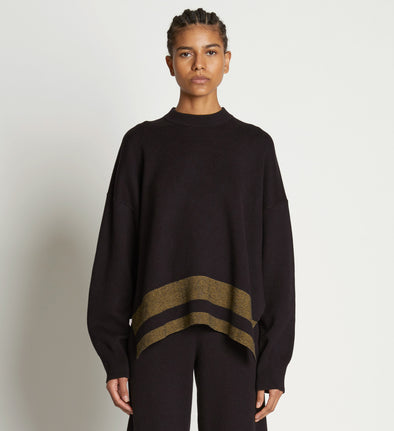 Front cropped image of model wearing Cashmere Blend Sweatshirt in BLACK/DARK SAND