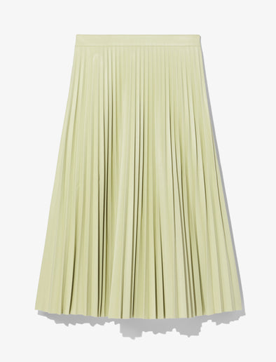 Flat image of Faux Leather Pleated Midi Skirt in green tea