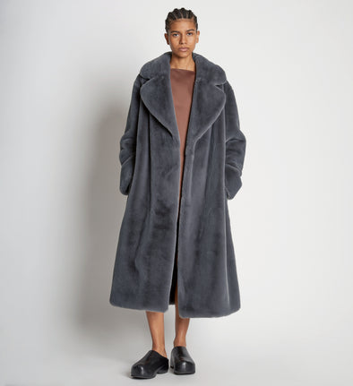 Front alternate image of Faux Fur Belted Coat in DARK GREY