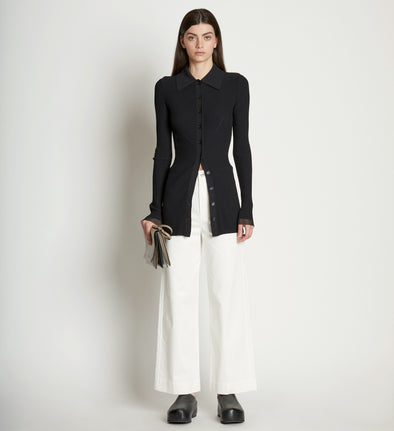 Front full length image of model wearing Cotton Twill Culottes in OFF WHITE