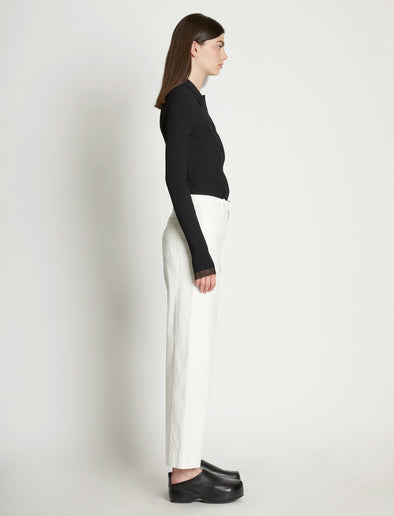Side full length image of model wearing Cotton Twill Culottes in OFF WHITE