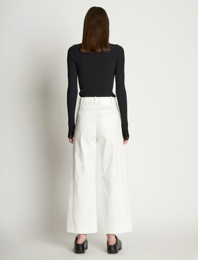 Back full length image of model wearing Cotton Twill Culottes in OFF WHITE