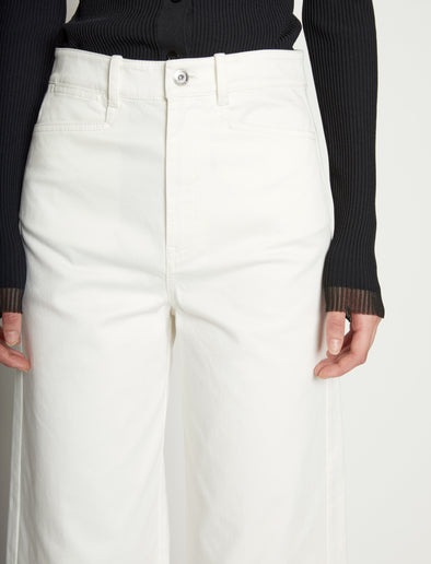 Detail image of model wearing Cotton Twill Culottes in OFF WHITE