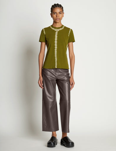 Front full length image of model wearing Tie Dye T-Shirt in AVOCADO/GREEN