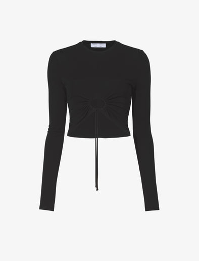Still Life image of Matte Crepe Drawstring Top in BLACK
