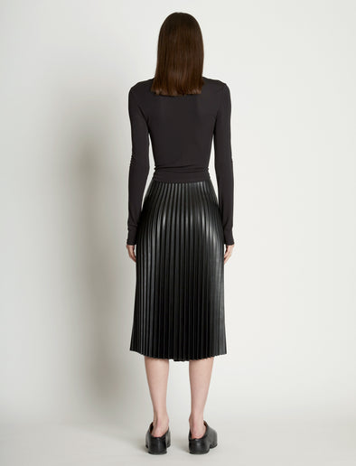 Back full length image of model wearing Matte Crepe Drawstring Top in BLACK