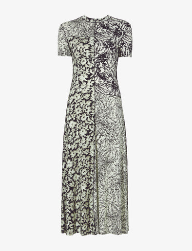 Still Life image of Mixed Floral Short Sleeve Jersey Dress in PEARL/BLACK