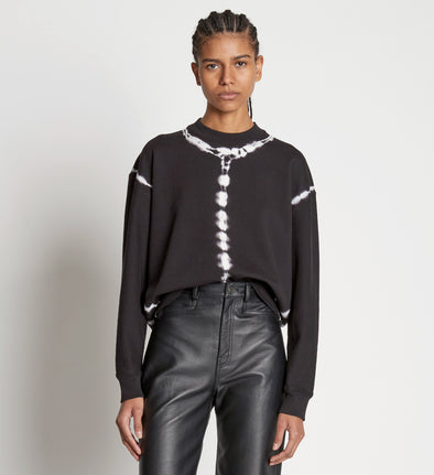 Front cropped image of model wearing Tie Dye Sweatshirt in BLACK/OFF WHITE