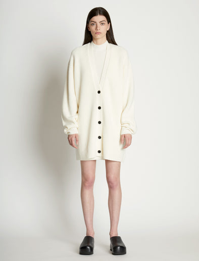 Front full length image of model wearing Cashfeel Cardigan in CREAM